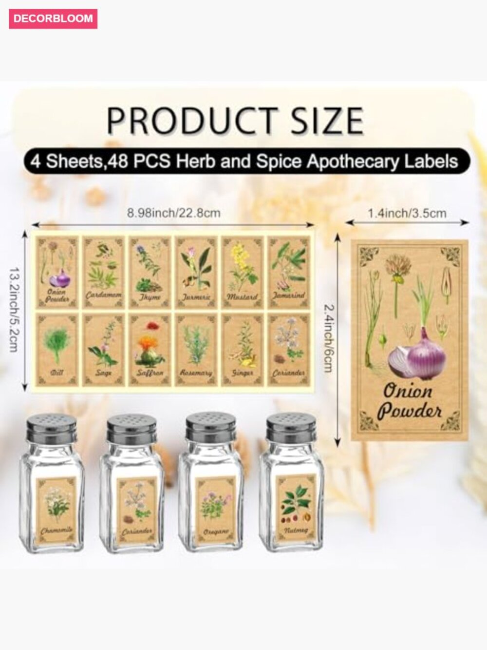 48 Vintage Herb Spice Labels for Jars, Apothecary Stickers, Kitchen Organization - Picture 3 of 7